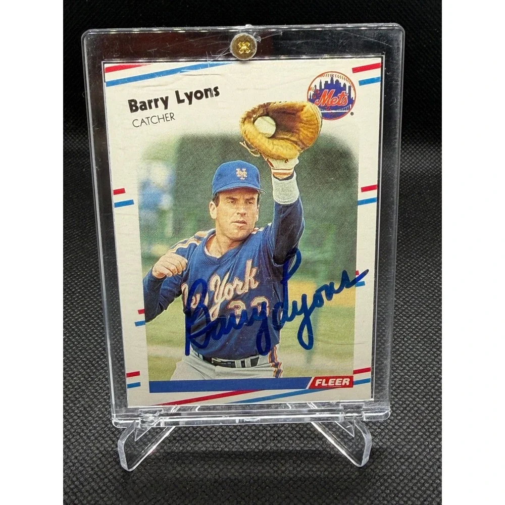 Barry Lyons New York Mets Signed Fleer Baseball Card Autograph COA SC266
